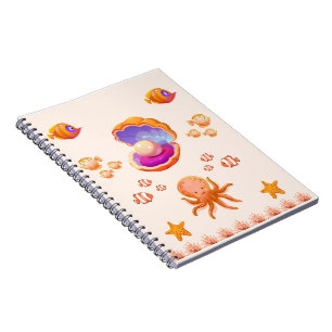 Caderno Espiral Conchas de Laranja & Peixes – Estética Oceânica Co