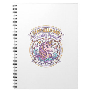 Caderno Espiral Conchas de Unicórnio e Cornetas de Brilho POD Pron