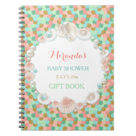 Caderno Espiral Conchas do Mar Confetes Pêssego Hortelã Dourado Co