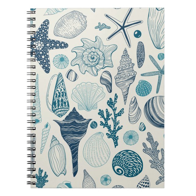 Caderno Espiral Conchas marítimas em branco (Frente)