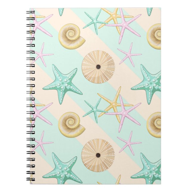 Caderno Espiral Conchas Retro Pastel Vida no Mar (Frente)