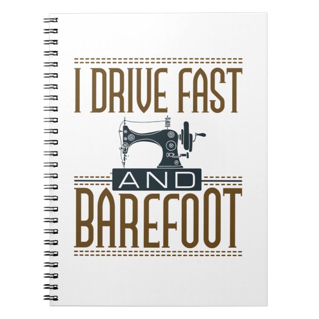 Caderno Espiral Conduzo Máquina de costura rápida e descalça (Frente)