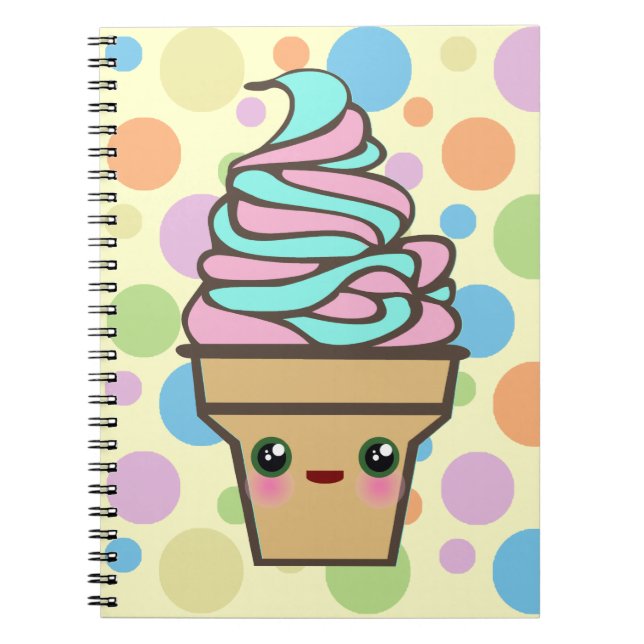 Caderno Espiral Cone de Sorvete Kawaii Rave (Frente)