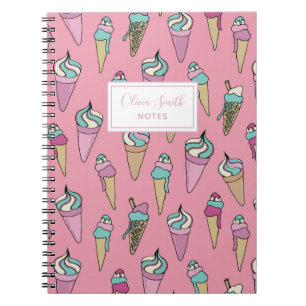 Caderno Espiral Cone de Sorvete Rosa Personalizada