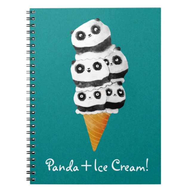 Caderno Espiral Cone doce do sorvete do urso de panda (Frente)