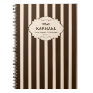 Caderno Espiral Confeitaria e Café Listras Marrons Vintage