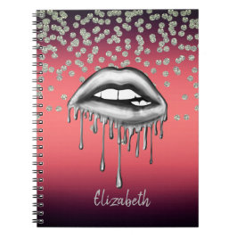 Caderno Espiral Confete de Folha Brilhante Vermelha, Diamante Gote