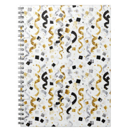 Caderno Espiral Confete Dourado Prata Preto