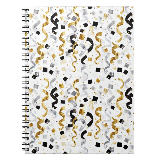 Caderno Espiral Confete Dourado Prata Preto (Frente)