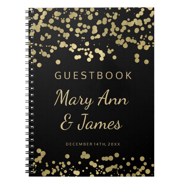 Caderno Espiral Confetes da folha Dourado do Guestbook do (Frente)