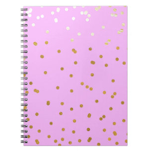 Caderno Espiral Confetes de Pontos Rosa e Dourado Glamour Moderno