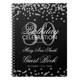 Caderno Espiral Confetti de aniversário de 30 anos Negro de Prata