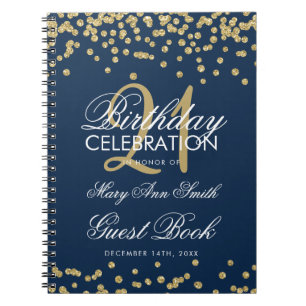 Caderno Espiral Confetti do Livro Convidado do aniversário de 21 