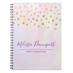 Caderno Espiral Confetti Dourado Faux na Purple Watercolor