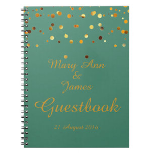 Caderno Espiral Confetti Glitter Faux Foil Green Guest Dourado