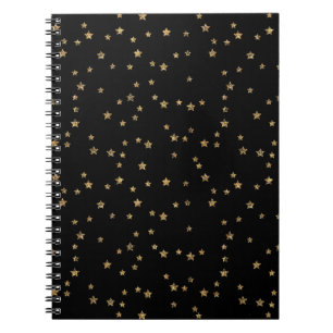 Caderno Espiral Confetti ouro astros brilham brilhando preto elega