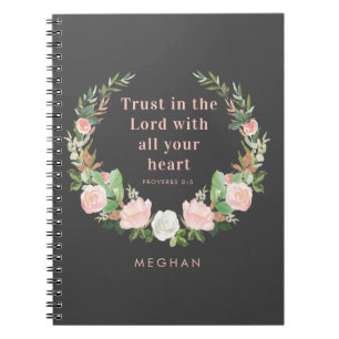 Caderno Espiral Confiança na Escritura Floral do Lorde Pink