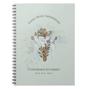 Caderno Espiral Confirmação feminina Presente Cruz Floral Personal