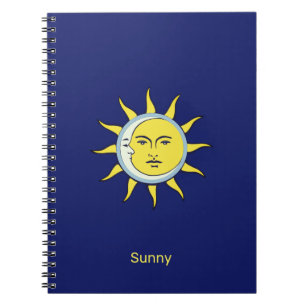 Caderno Espiral Conjunção da Lua e do Sol em Azul Marinho