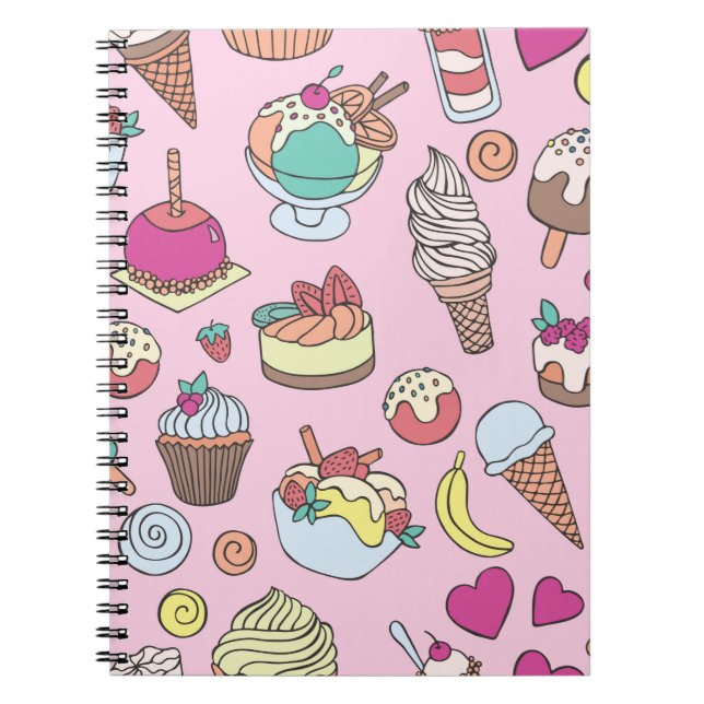 Caderno Espiral Conjunto de doces diferentes. Padrão de rabisco se (Frente)