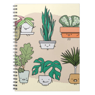 Caderno Espiral Conjunto de lindas plantas caseiras em potes. botâ