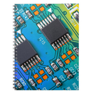 Caderno Espiral Conselho de circuito eletrônico fechar fundo, jato