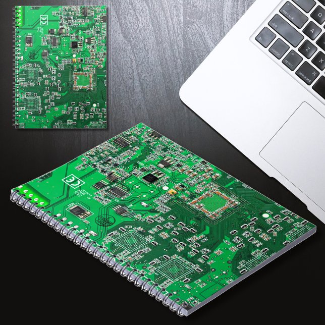 Caderno Espiral Conselho do circuito do Geek do computador verde (Criador carregado)