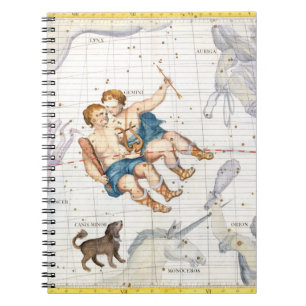 Caderno Espiral Constelação de Gêmeos com menor de Canis, placa