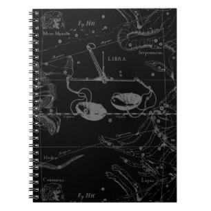 Caderno Espiral Constelação de Libra Hevelius 1690 Mapa em Preto