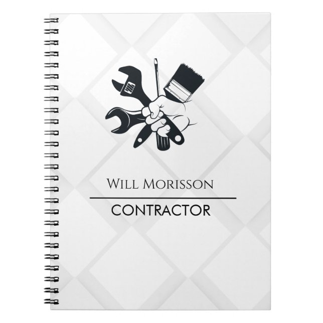 Caderno Espiral Construção de Bloco Preto e Branco Moderno (Frente)