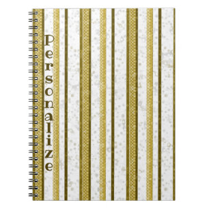 Caderno Espiral Contemporâneo Dourado Listras Marrons Personalizad