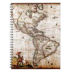 Caderno Espiral Continente da América Mapa Antigo