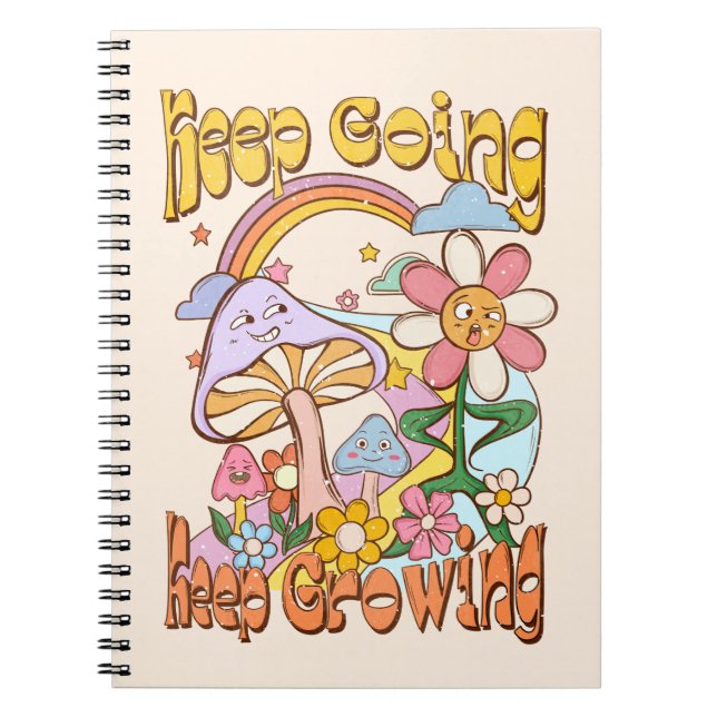 Caderno Espiral Continue, continue crescendo - Cogumelos e flores (Frente)