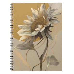 Caderno Espiral Contorno de Girassol Minimalista Neutro