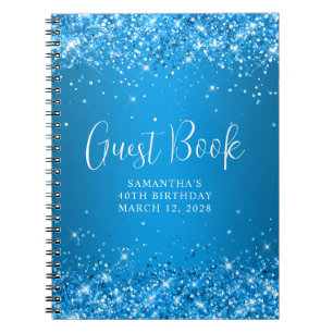 Caderno Espiral Convidado de Aniversário de 40 anos Glittery Azure