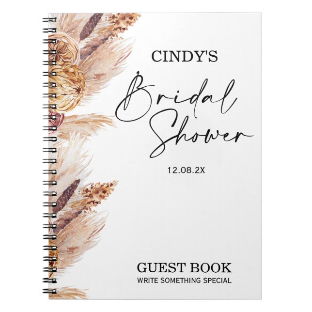 Caderno Espiral Convidado do Chá de panela Boho Pampas Grass (Frente)