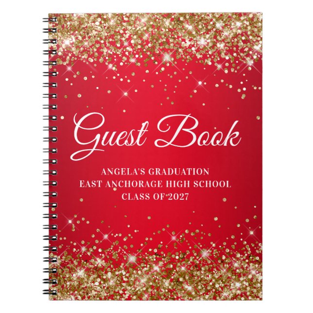 Caderno Espiral Convidado para Graduação de Gladient Vermelho com  (Frente)