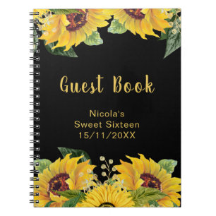 Caderno Espiral Convidados de Sweet Sixteen Elegantes com Girassói