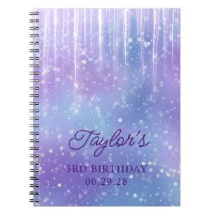 Caderno Espiral Convidados do 3º Aniversário com Icicles Roxos Bri