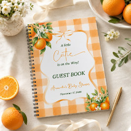 Caderno Espiral Convidados do Chá de Bebê Laranja de Xadrez Uma Pe