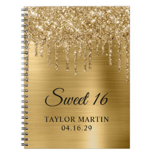 Caderno Espiral Convidados Glitter Dourado Gotejando Metalizado Sw