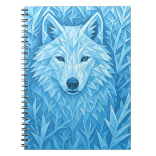 Caderno Espiral Cool Blue Geometric Wolf Low Poly Aesthetic School