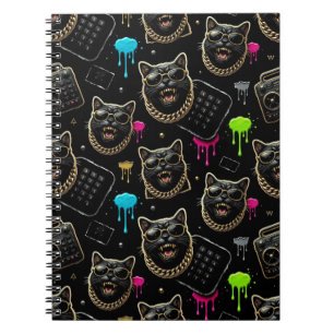 Caderno Espiral Cool Gangster Cat Neon Graffiti Streetwear Aesthet
