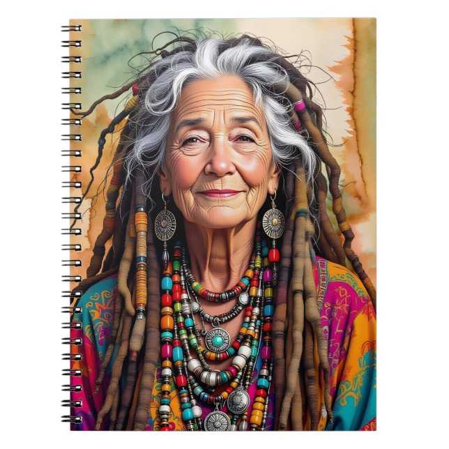 Caderno Espiral Cool Old Lady in Dread Locks Hippie Woman Blank (Frente)