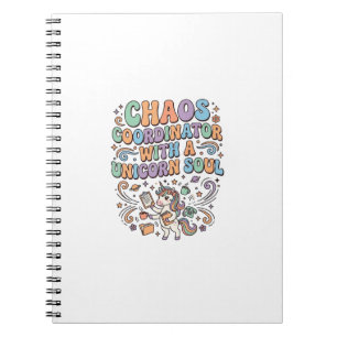 Caderno Espiral Coordenador de Caos de Unicórnio com uma Alma de U