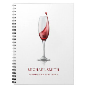 Caderno Espiral Copo de vinho tinto elegante bar vinícola 