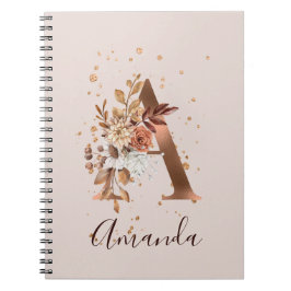 Caderno Espiral Copper Autumn Floral - Letra A Fall Flowers