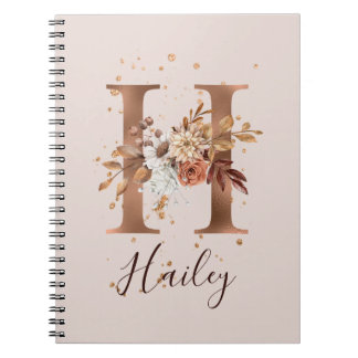 Caderno Espiral Copper Autumn Floral - Letra H Flowers
