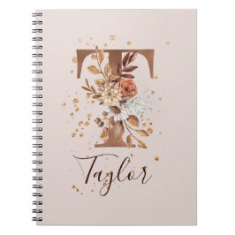 Caderno Espiral Copper Autumn Floral - Letra T Flowers