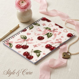 Caderno Espiral Coquette Cereja & Laço de Cetim Rosa Padrão Sem Co